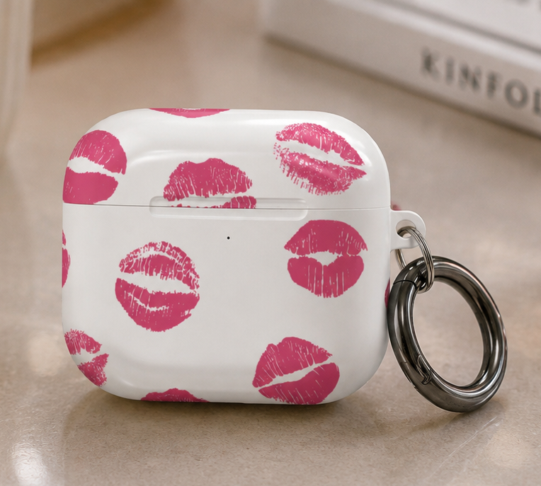 Pink Lipstick Kiss AirPod Case | Cute Glossy Romantic Earbud Cover |