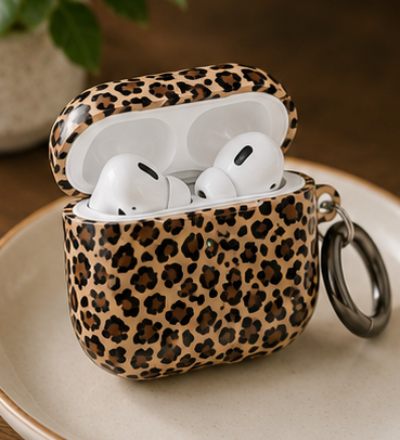 Leopard Print AirPods Case | Tan & Black Animal Print Protective Charging Case |
