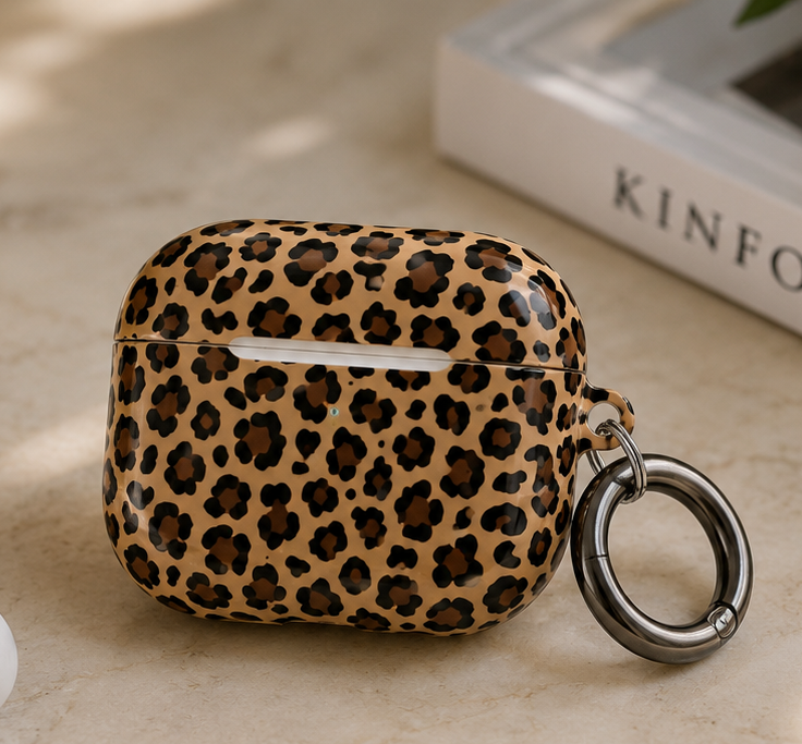 Leopard Print AirPods Case | Tan & Black Animal Print Protective Charging Case |