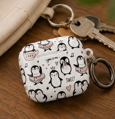 Cute Penguin Lovers AirPods Case | Kawaii Penguin Glossy Earbud Cover |