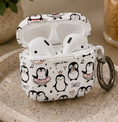 Cute Penguin Lovers AirPods Case | Kawaii Penguin Glossy Earbud Cover |