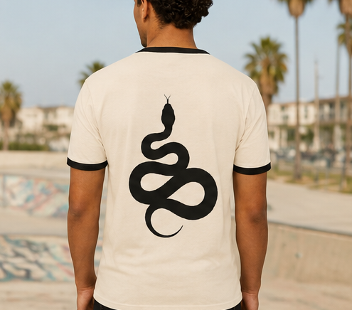 Serpent Ringer T-Shirt | Retro Snake Graphic Cotton Tee | Men's