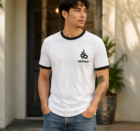 Serpent Ringer T-Shirt | Retro Snake Graphic Cotton Tee | Men's
