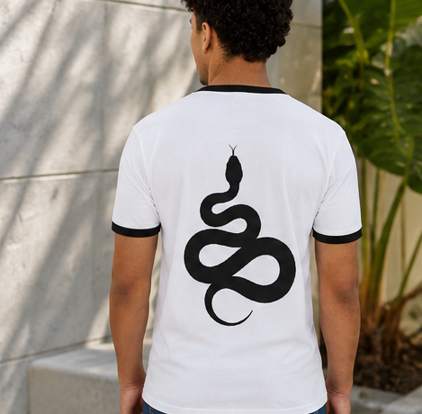 Serpent Ringer T-Shirt | Retro Snake Graphic Cotton Tee | Men's