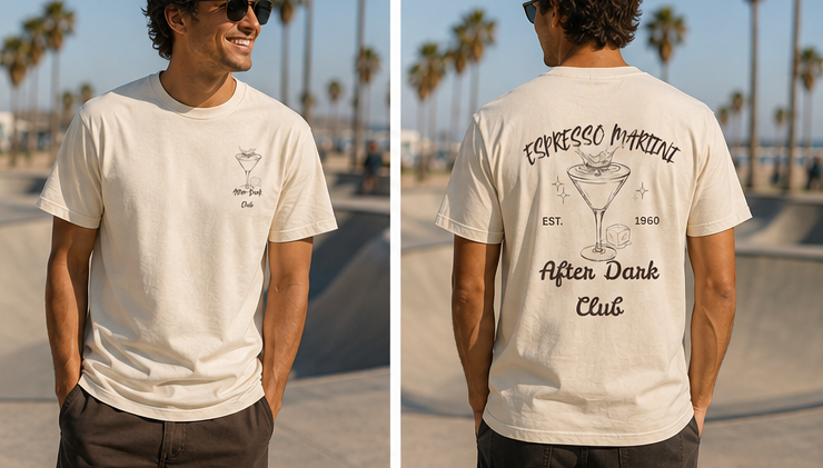 After Dark Club T-Shirt | Minimal Espresso Martini Graphic Unisex Tee |
