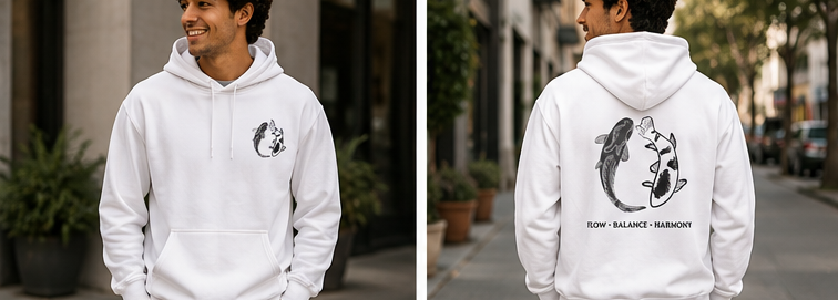 Koi Fish Balance Hoodie | Minimal Japanese-Inspired Graphic Sweatshirt | Unisex