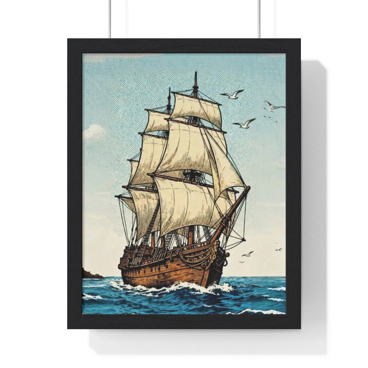 Vintage Sailing Ship Framed Wall Art | Nautical Ocean Print | Coastal Home Décor |