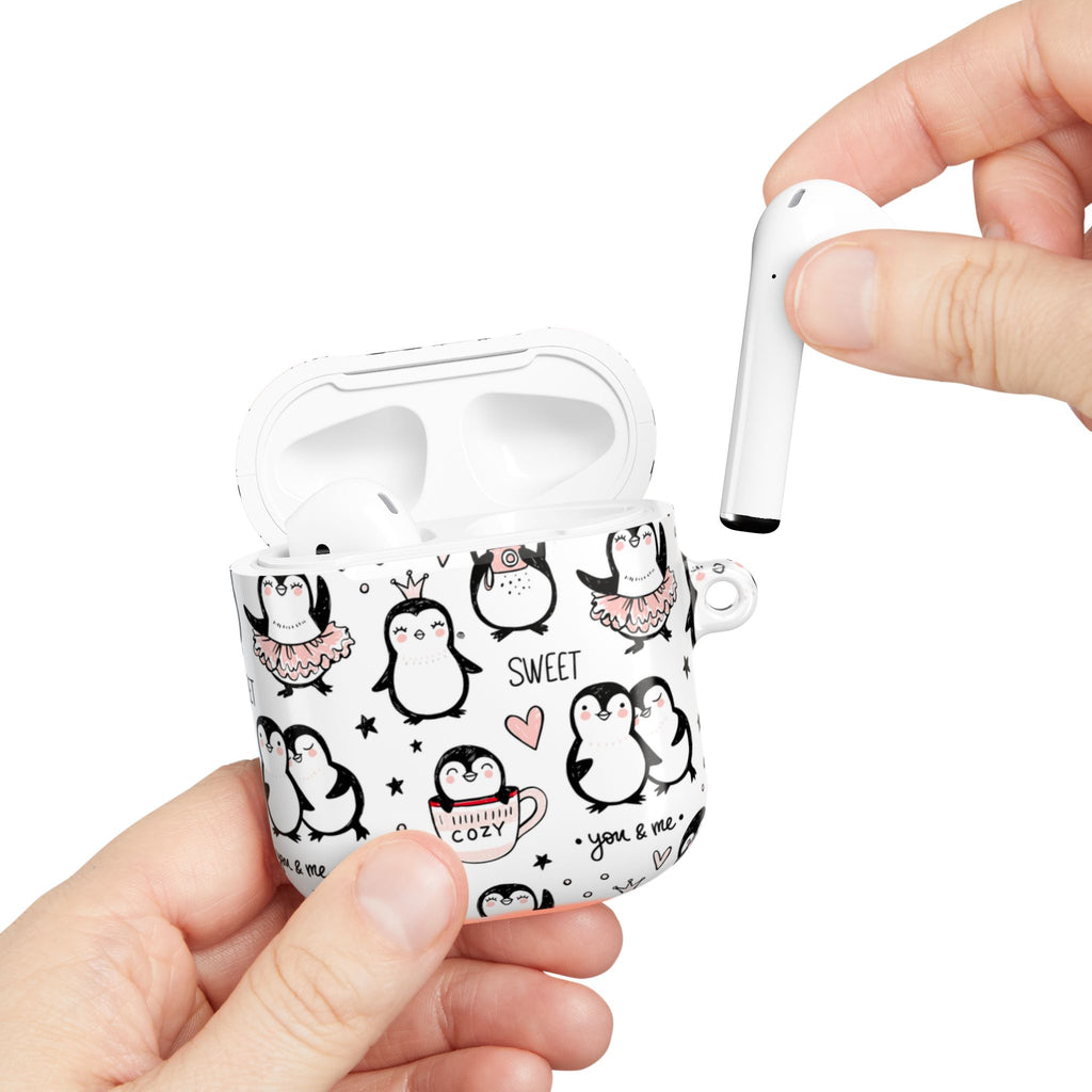 Cute Penguin Lovers AirPods Case | Kawaii Penguin Glossy Earbud Cover |