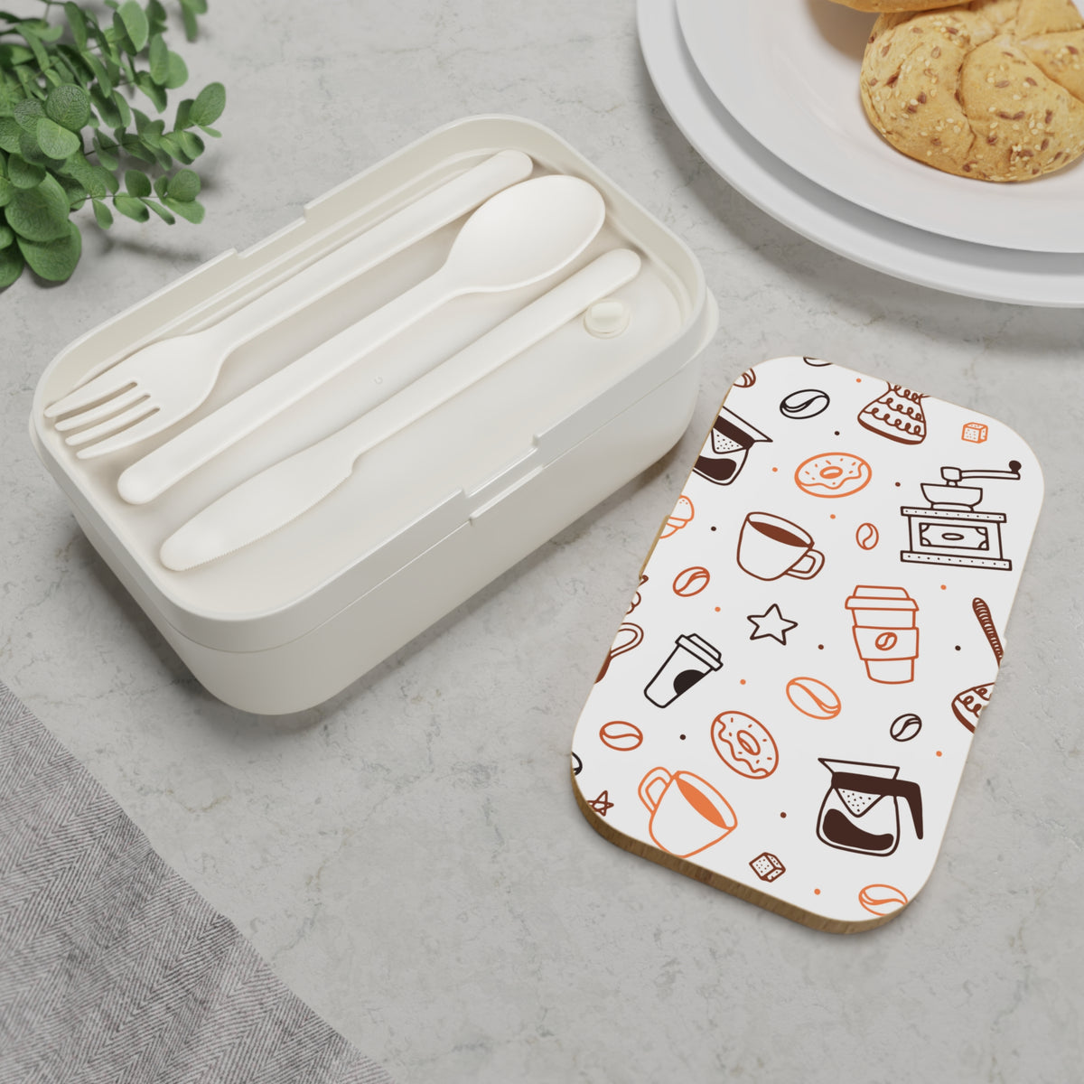 Coffee & Pastry Bento Lunch Box | Cute Café-Inspired Meal Prep Container | Reusable Food Box |