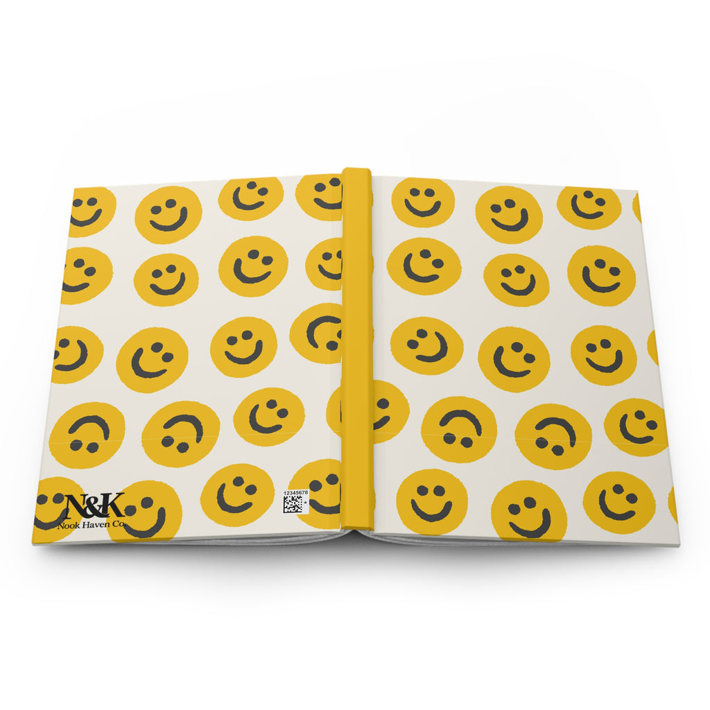 Happy Smiley Face Hardcover Journal | Yellow Emoji Notebook | Cheerful Lined Journal for Notes & Gifts |