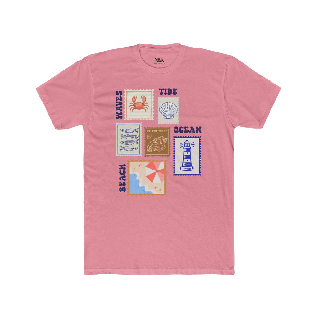 T-Shirt Timbre Océan | T-Shirt Imprimé Plage et Vagues | T-Shirt Été Côtier |
