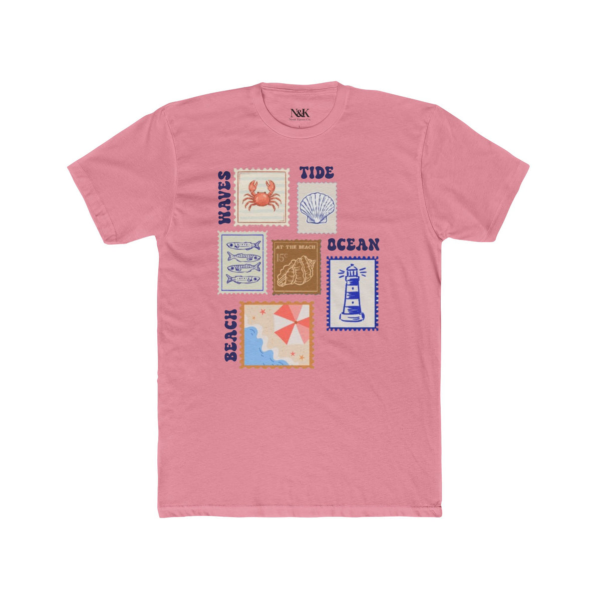 T-Shirt Timbre Océan | T-Shirt Imprimé Plage et Vagues | T-Shirt Été Côtier |