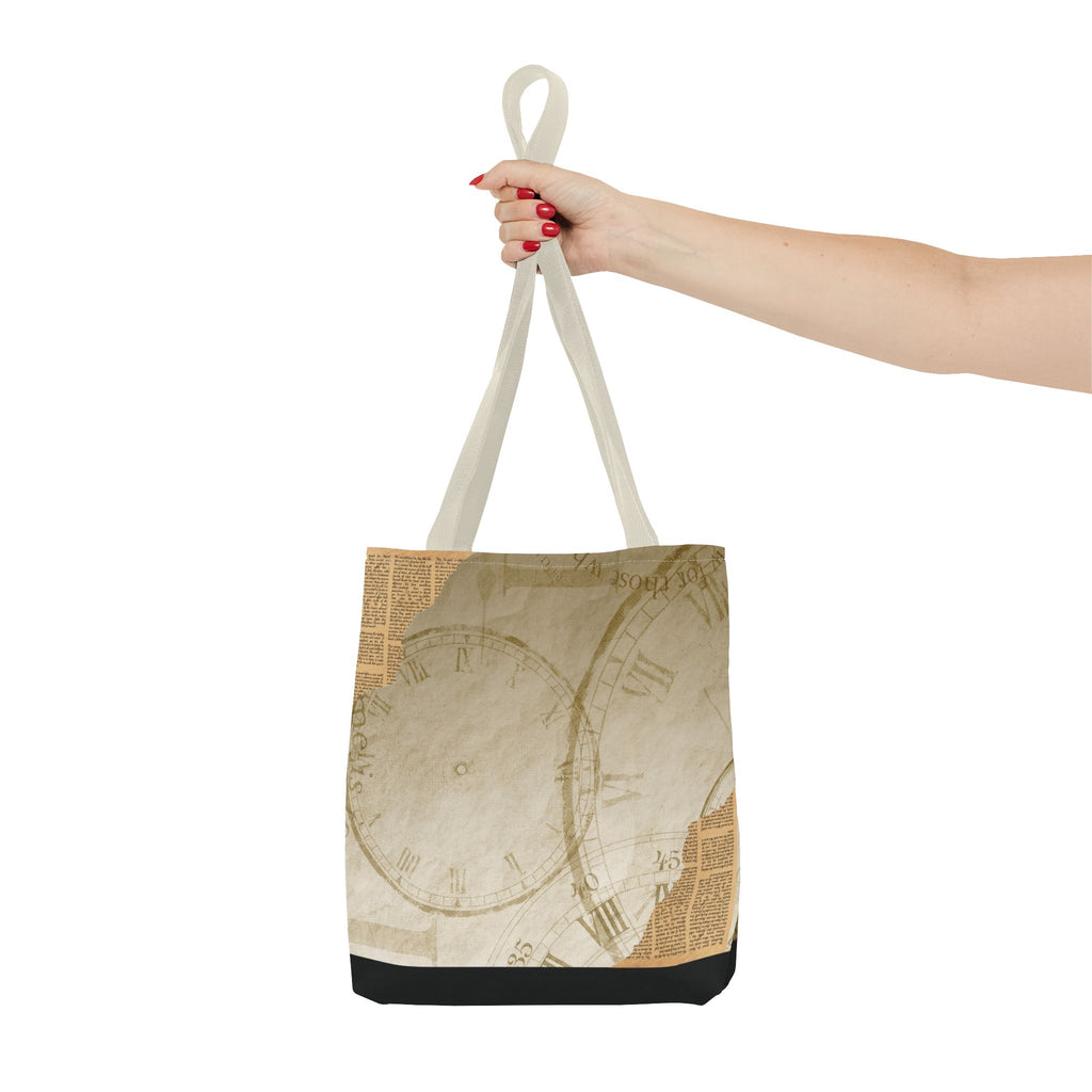 Antique Clock Tote Bag | Vintage Timepiece Print Carry-all Shopper Bag |