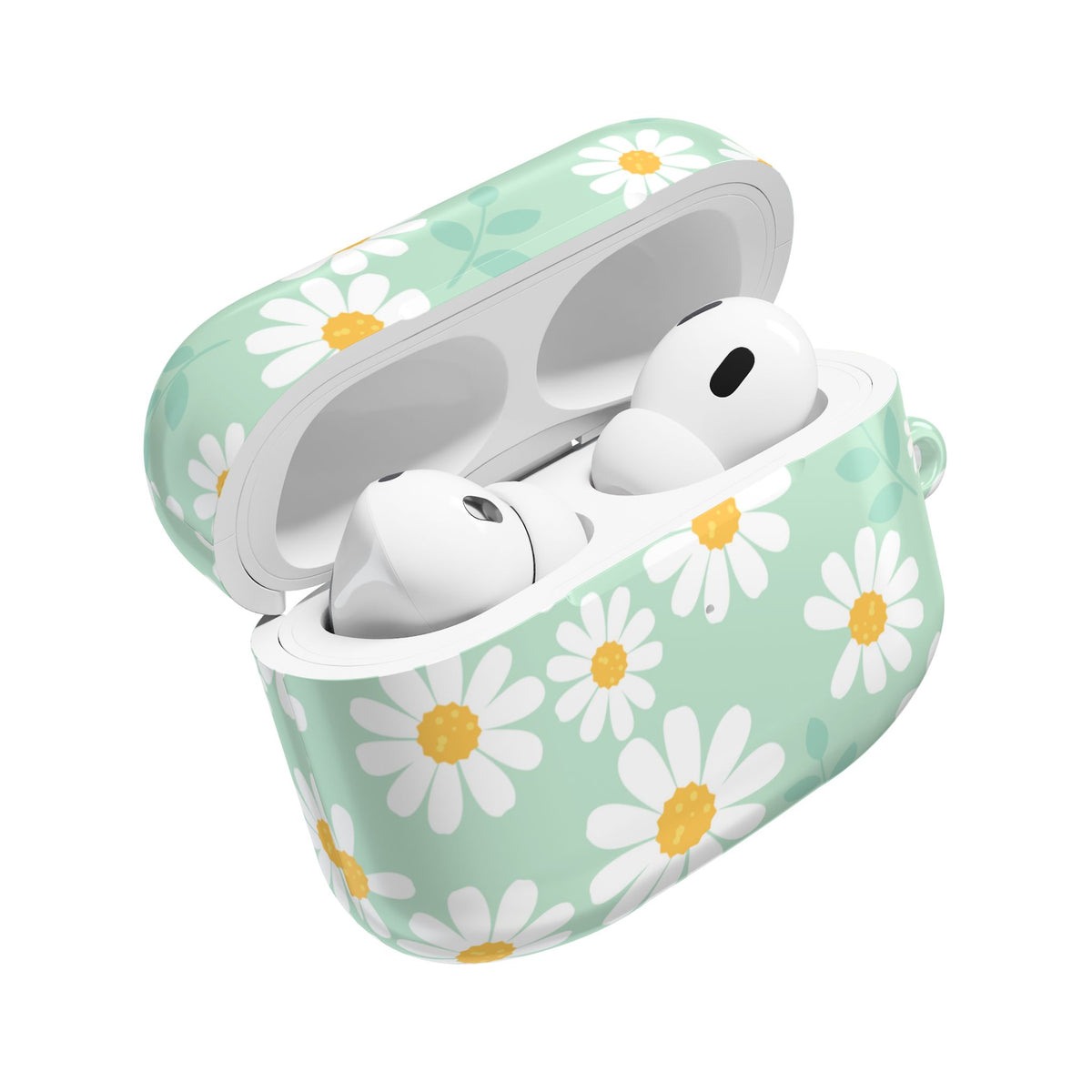 Mint Daisy AirPods Case | Floral Protective Charging Cover | Cute Spring-Inspired Case with Carabiner |