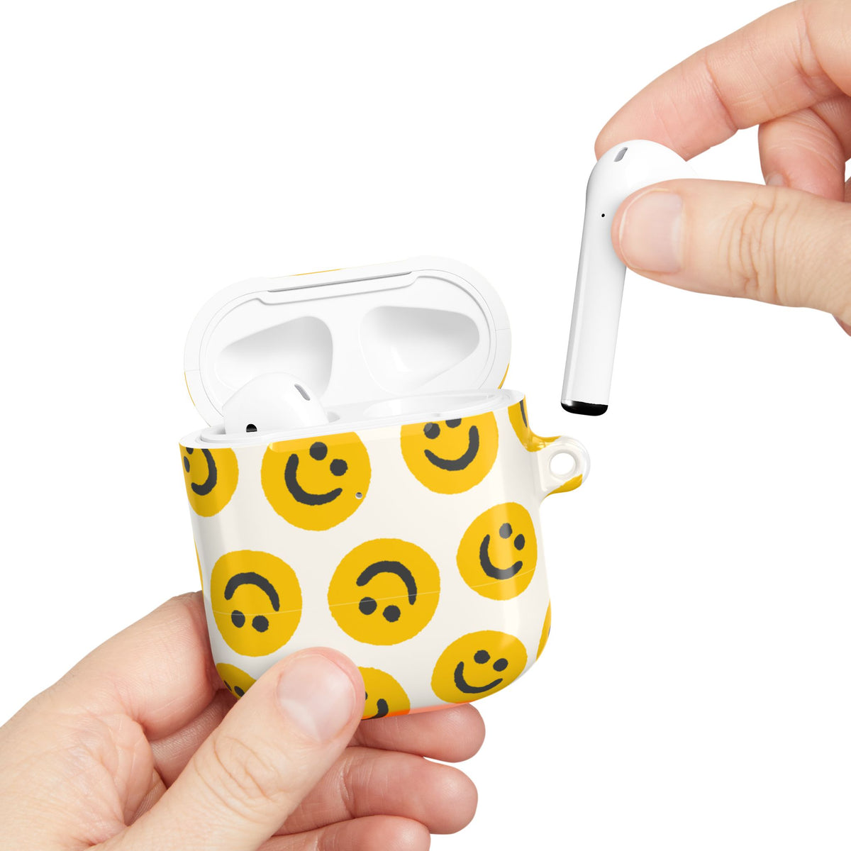Smiley Face AirPods Case | Yellow Happy Face Glossy Protective Earbud Cover |