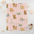 Cute Puppy Baby Fleece Blanket | Pink Gingham Dog Throw | Cozy Infant & Toddler Blanket |
