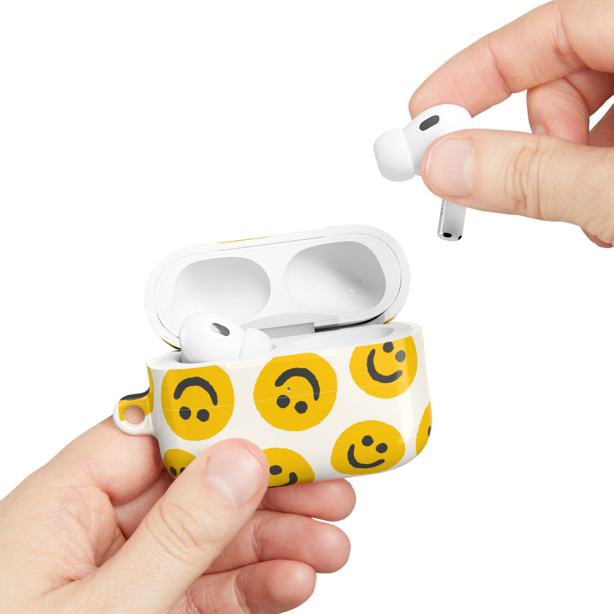 Smiley Face AirPods Case | Yellow Happy Face Glossy Protective Earbud Cover |