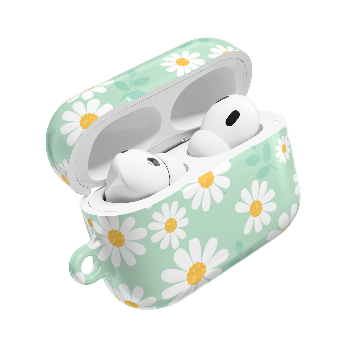 Mint Daisy AirPods Case | Floral Protective Charging Cover | Cute Spring-Inspired Case with Carabiner |
