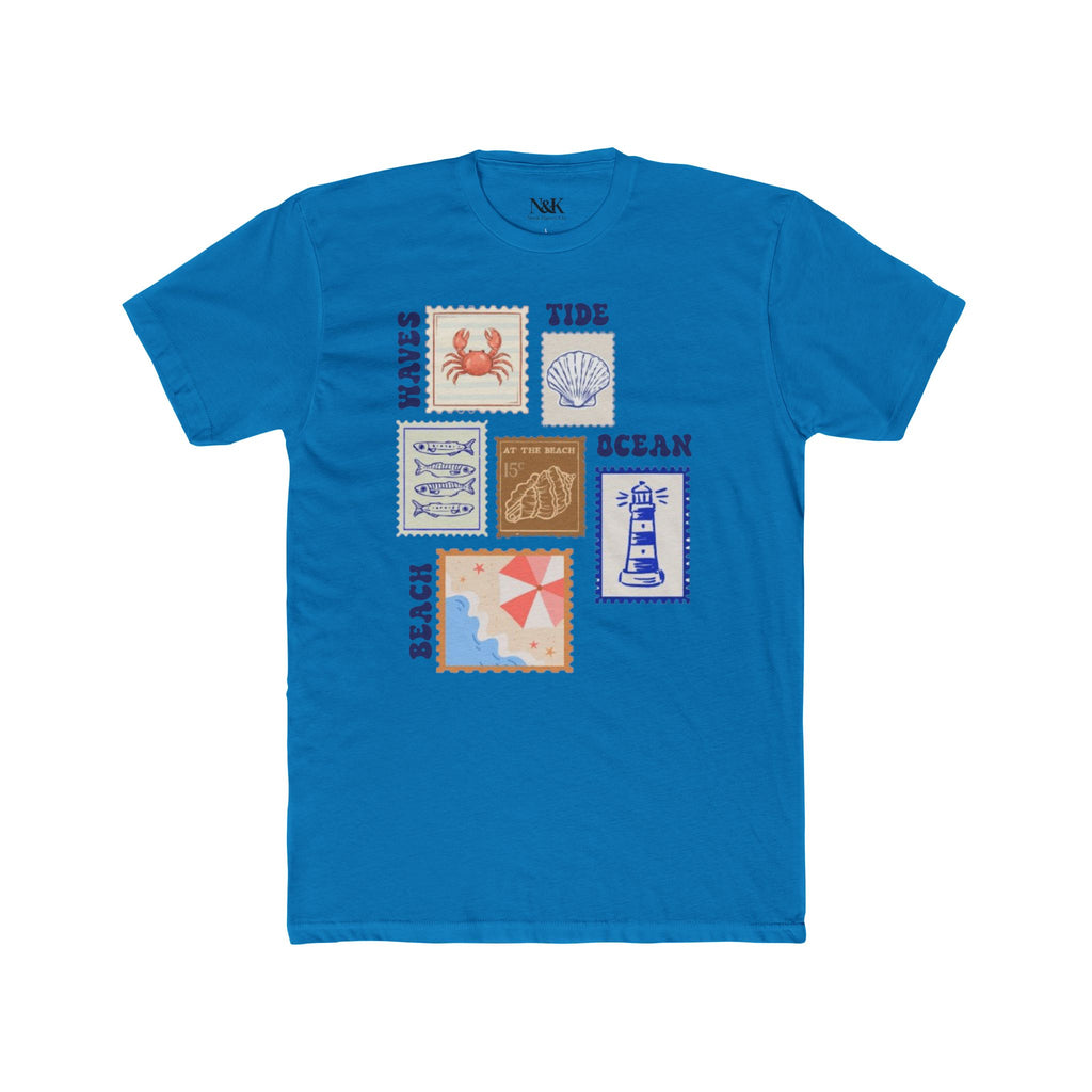 T-Shirt Timbre Océan | T-Shirt Imprimé Plage et Vagues | T-Shirt Été Côtier |