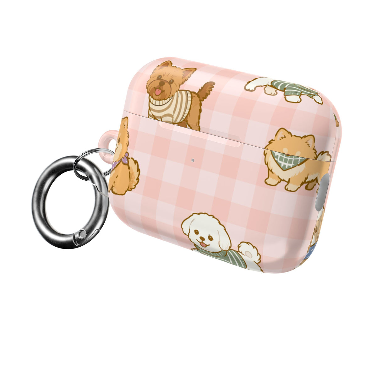 Cute Puppy Gingham AirPod Case | Pink Dog Pattern Glossy Earbud Cover |