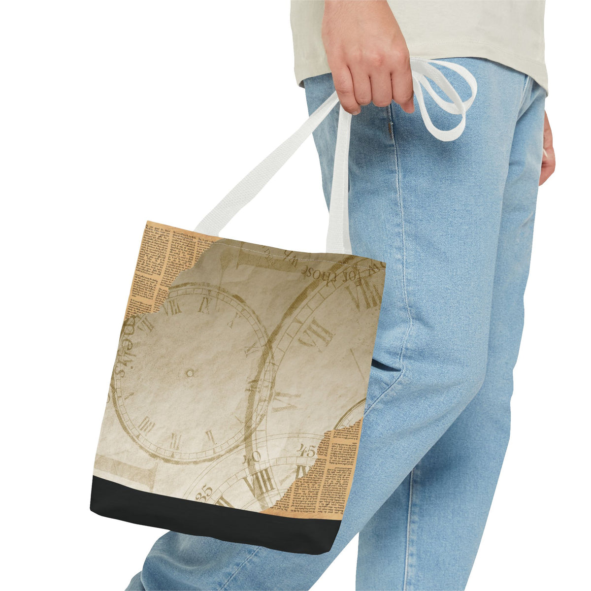 Antique Clock Tote Bag | Vintage Timepiece Print Carry-all Shopper Bag |
