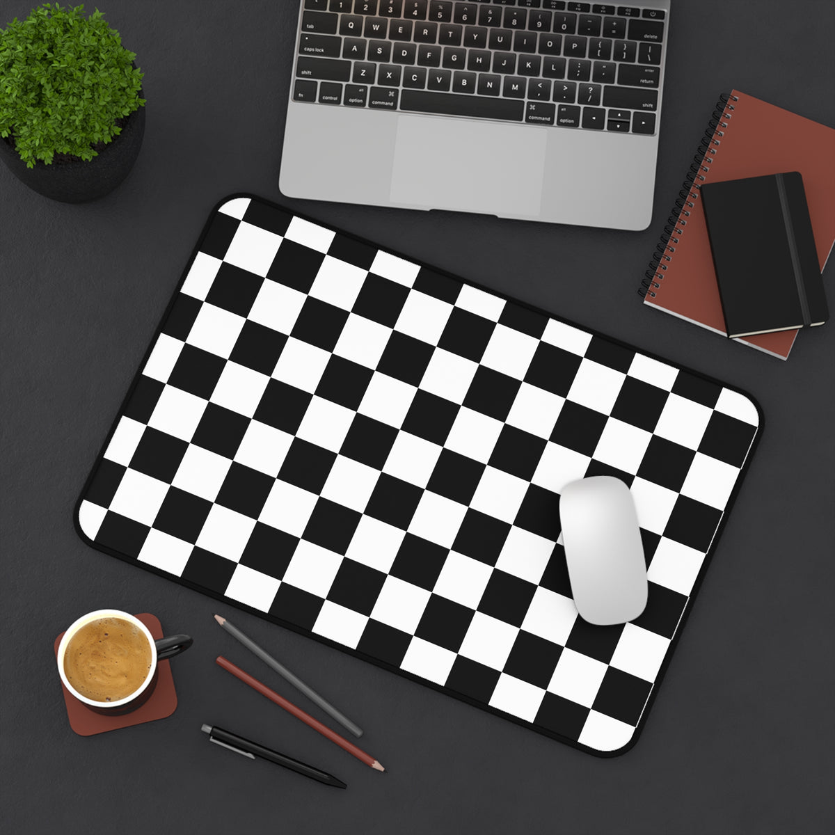 Black & White Checkerboard Desk Mat | Retro Gaming Mouse Pad | Large Computer & Workspace Mat |