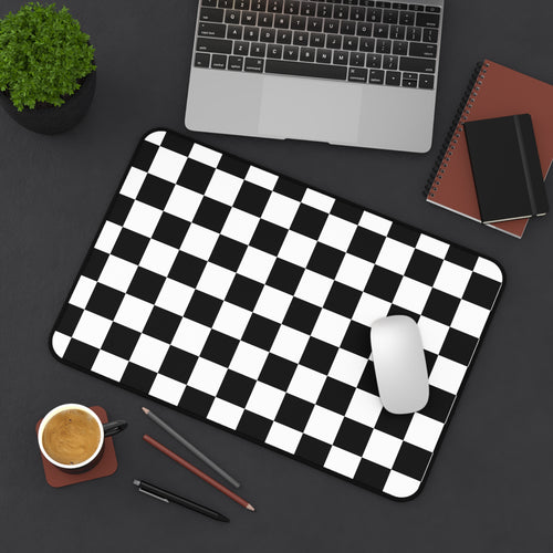 Black & White Checkerboard Desk Mat | Retro Gaming Mouse Pad | Large Computer & Workspace Mat |