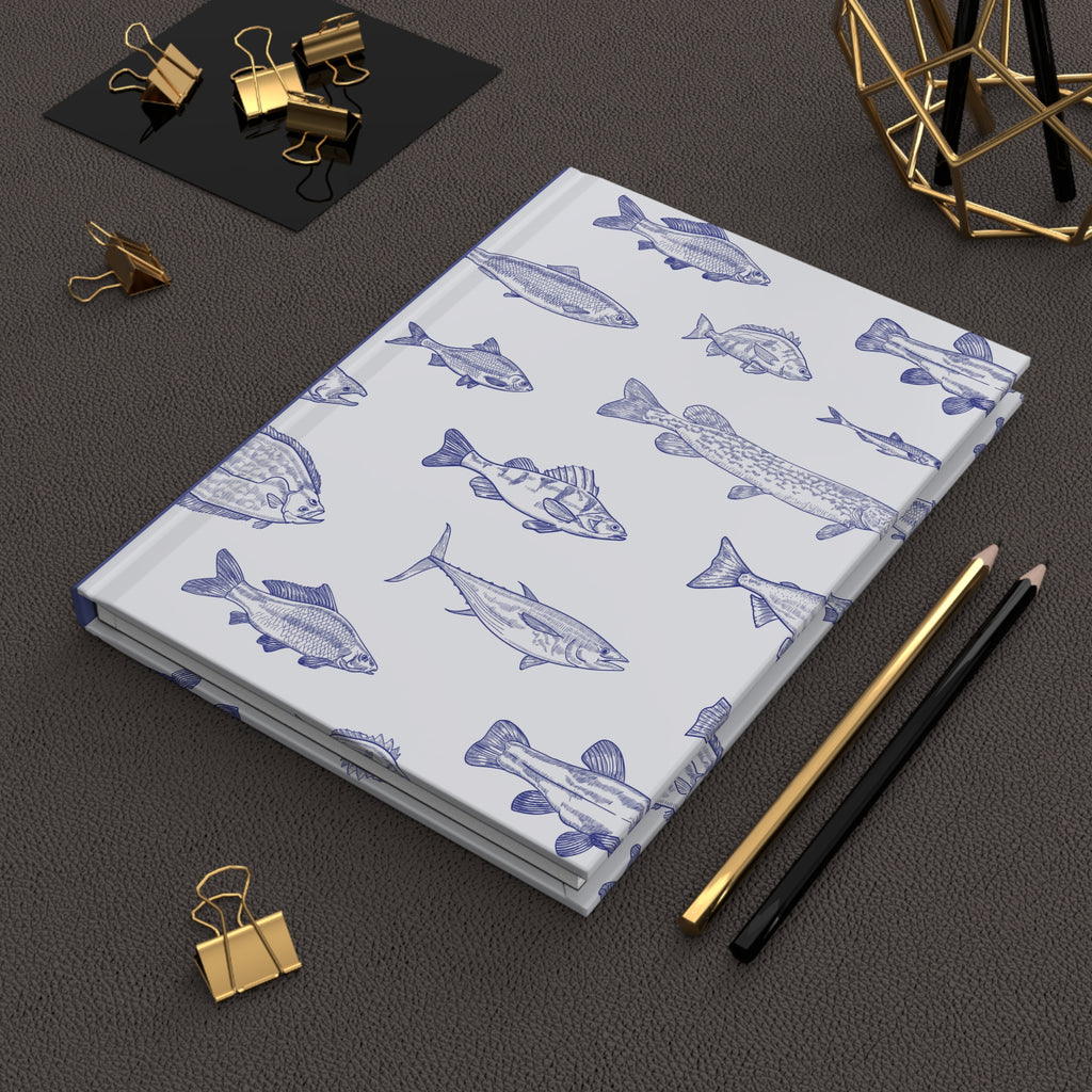 Blue Fish Hardcover Journal | Nautical Fishing Notebook | Coastal Lined Journal for Notes & Gifts |