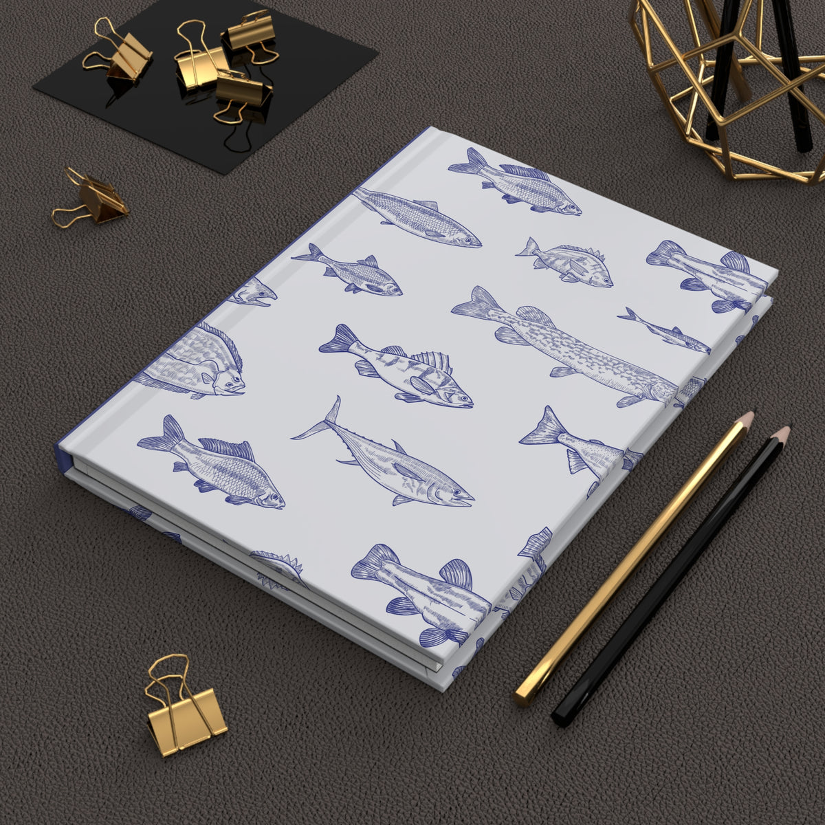 Blue Fish Hardcover Journal | Nautical Fishing Notebook | Coastal Lined Journal for Notes & Gifts |