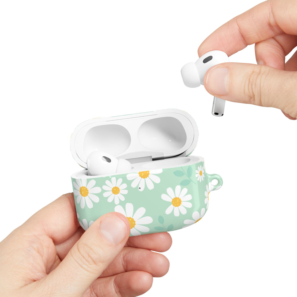 Mint Daisy AirPods Case | Floral Protective Charging Cover | Cute Spring-Inspired Case with Carabiner |