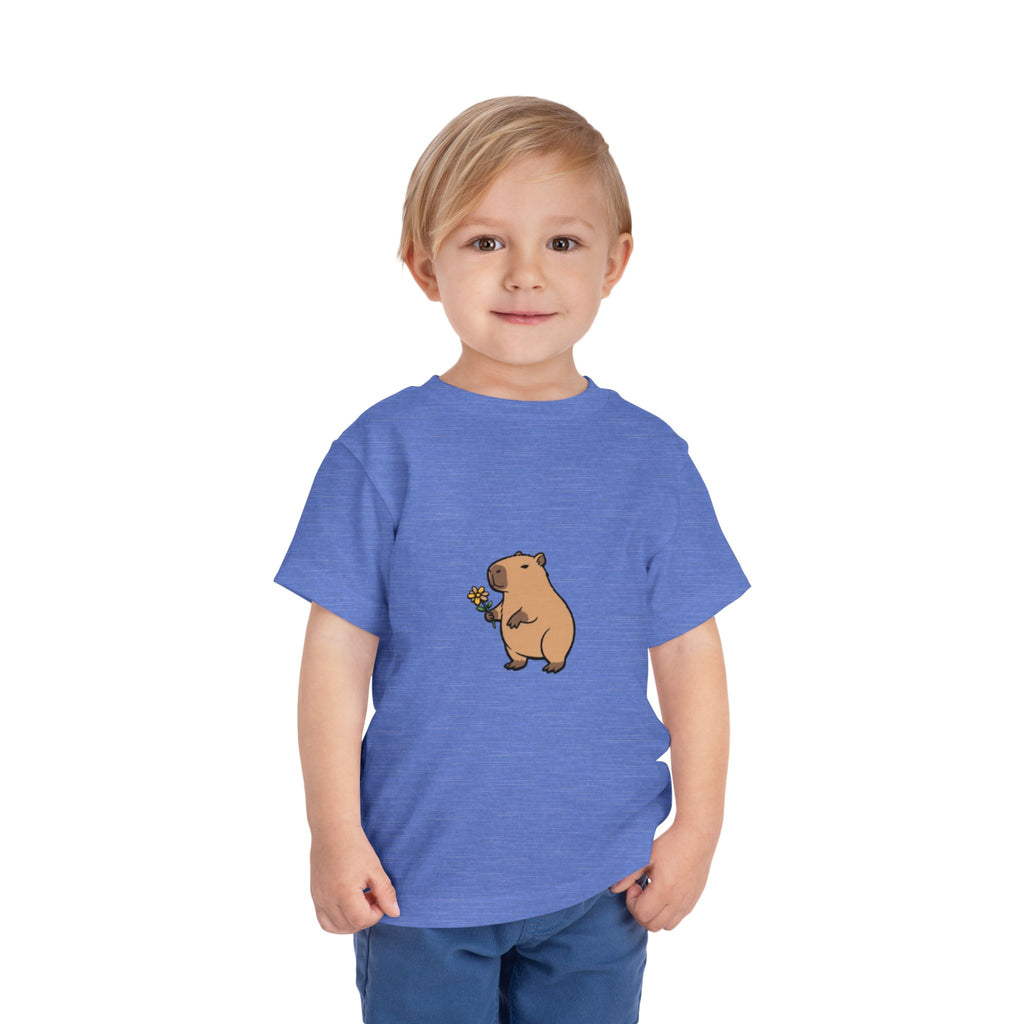 Cute Capybara Toddler T-Shirt | Capybara Holding Flower Kids Tee | Adorable Animal Shirt |