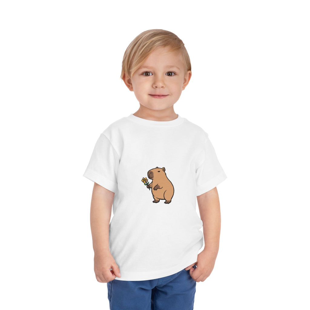 Cute Capybara Toddler T-Shirt | Capybara Holding Flower Kids Tee | Adorable Animal Shirt |