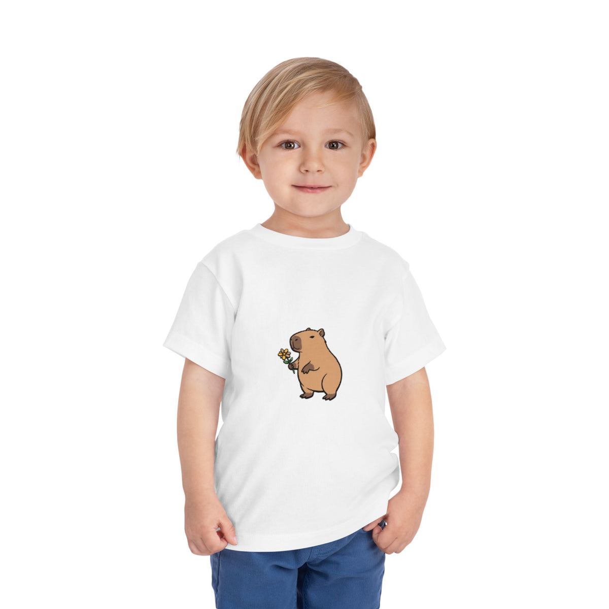 Cute Capybara Toddler T-Shirt | Capybara Holding Flower Kids Tee | Adorable Animal Shirt |