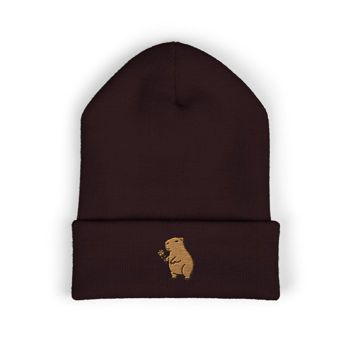 Capybara Embroidered Cuffed Beanie | Cute Animal Winter Hat | Cozy Knit Cap |