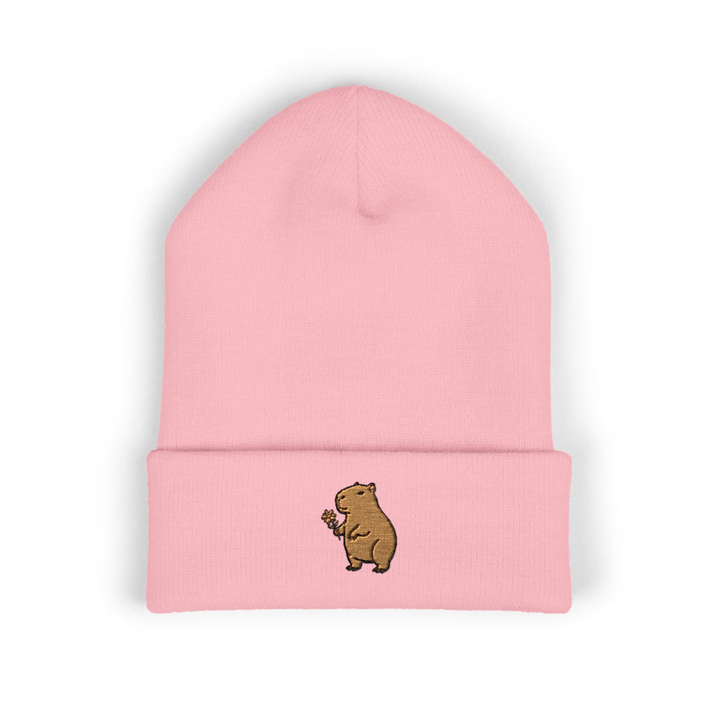 Capybara Embroidered Cuffed Beanie | Cute Animal Winter Hat | Cozy Knit Cap |