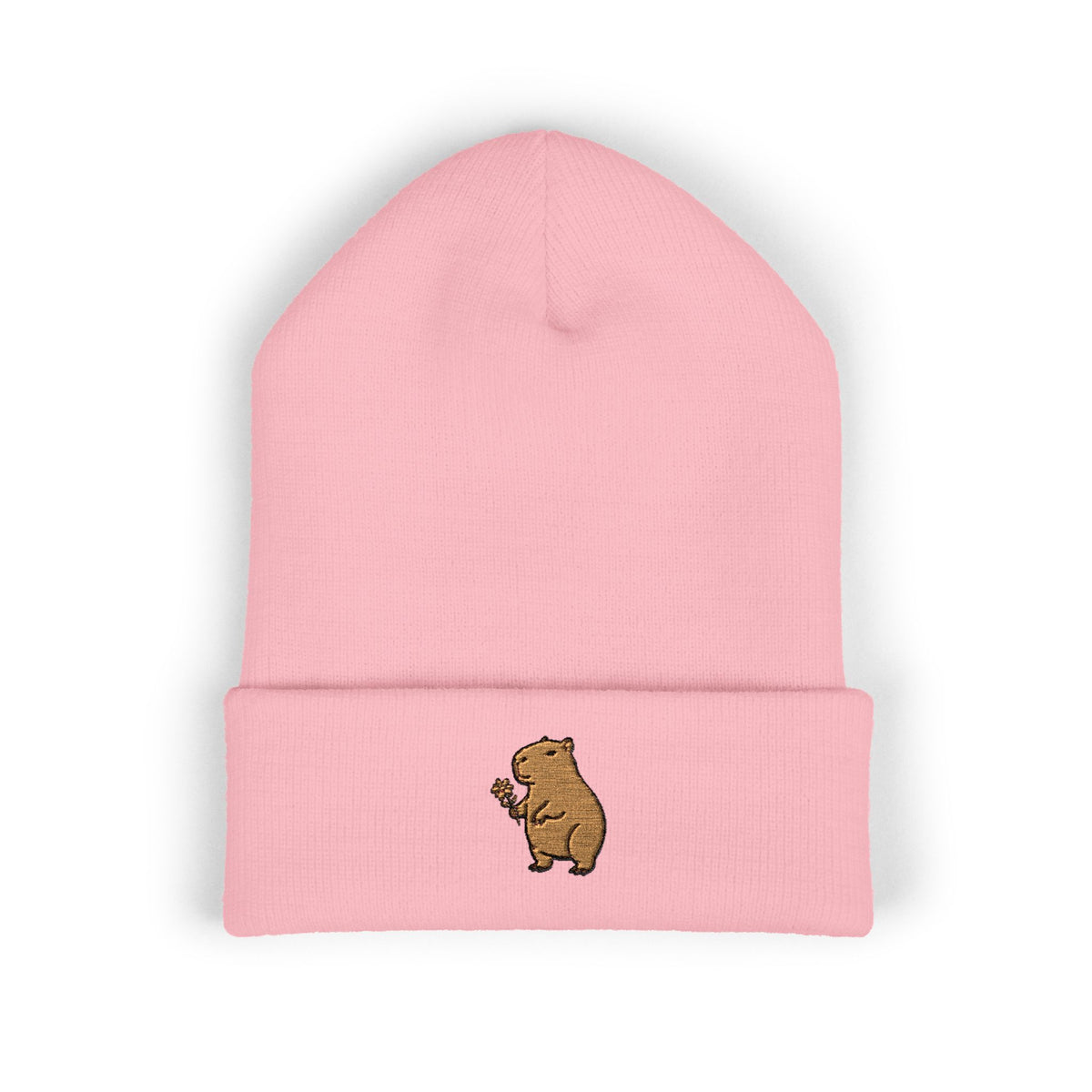Capybara Embroidered Cuffed Beanie | Cute Animal Winter Hat | Cozy Knit Cap |