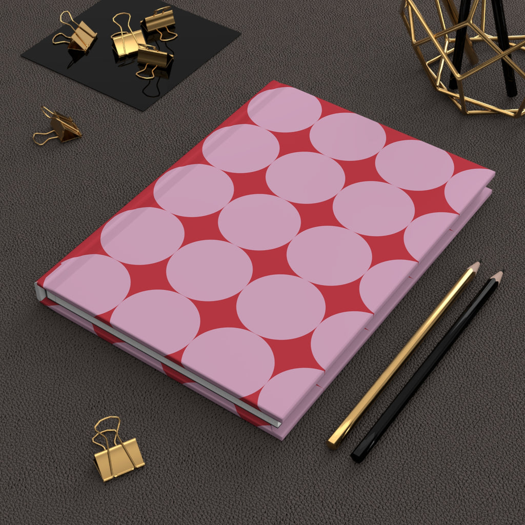 Pink & Red Circle Hardcover Journal | Retro Pattern Notebook |