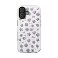 Coque de téléphone résistante aux chocs avec cœurs, étoiles et smileys lavande
