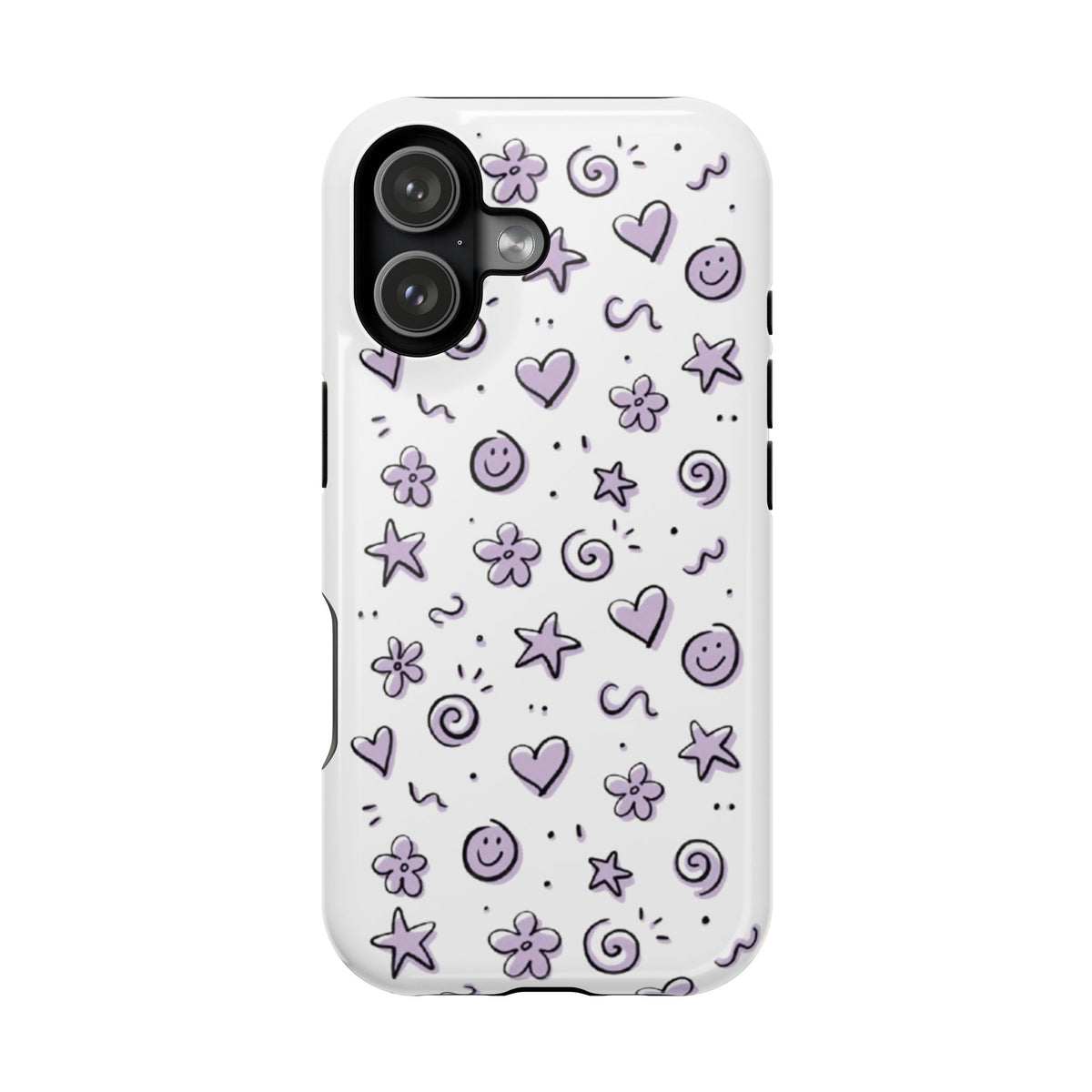 Lavender Doodle Hearts, Stars & Smiles Magnetic Impact-Resistant Phone Case