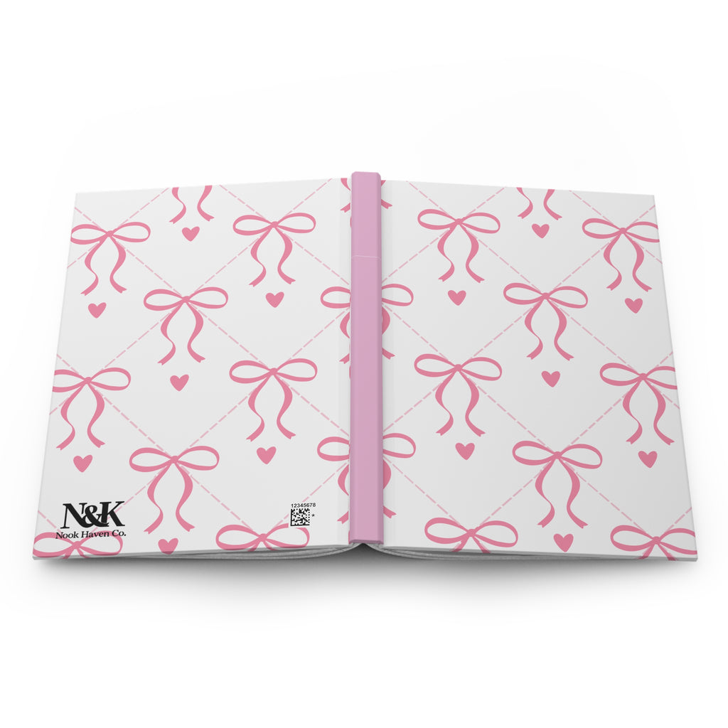 Carnet rigide Nœud rose et Cœur | Carnet motif ruban mignon |