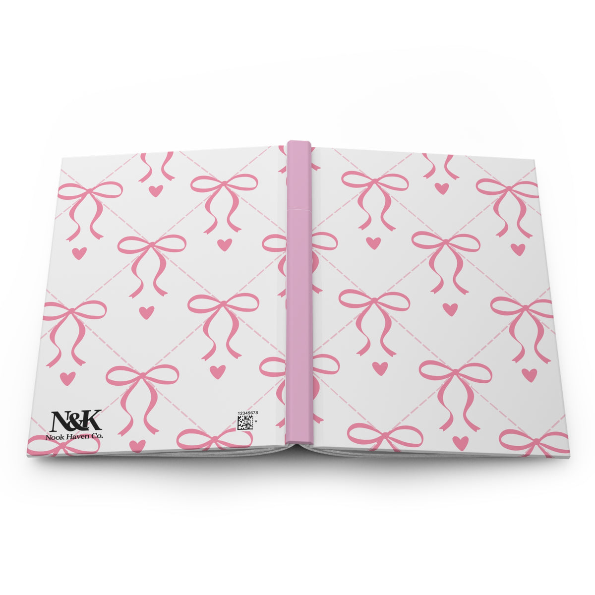 Pink Bow & Heart Hardcover Journal | Cute Ribbon Pattern Notebook |
