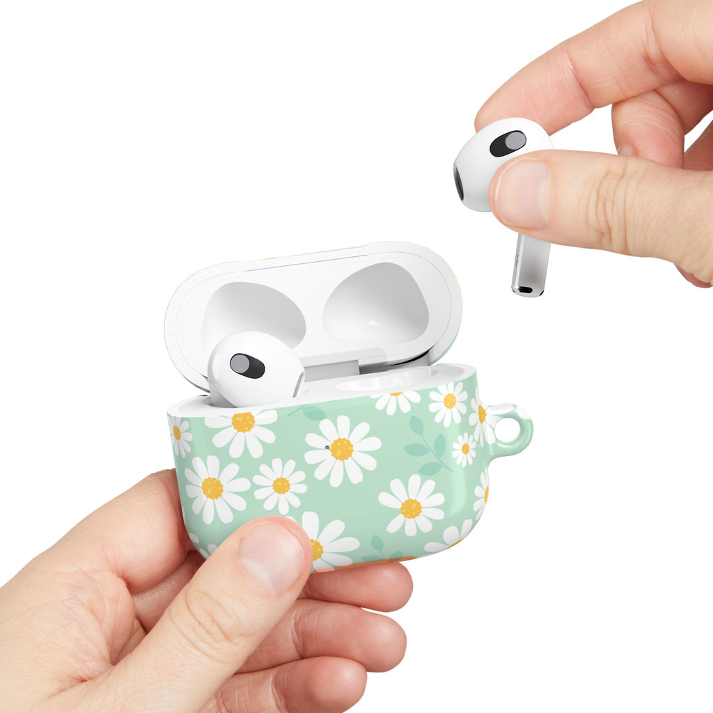 Mint Daisy AirPods Case | Floral Protective Charging Cover | Cute Spring-Inspired Case with Carabiner |