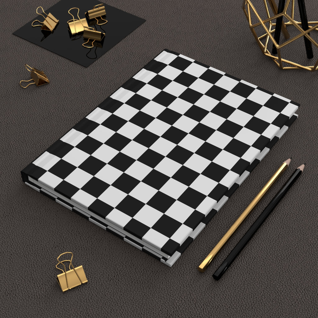 Black & White Checkerboard Hardcover Journal | Retro Geometric Notebook | Lined Writing & Sketch Journal |