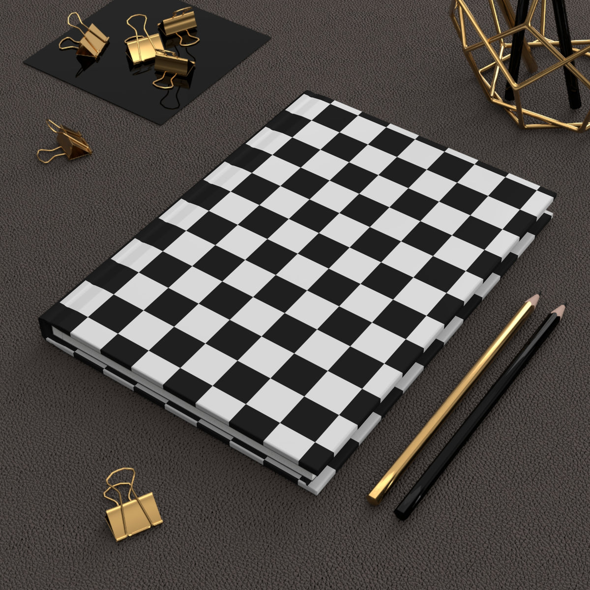 Black & White Checkerboard Hardcover Journal | Retro Geometric Notebook | Lined Writing & Sketch Journal |