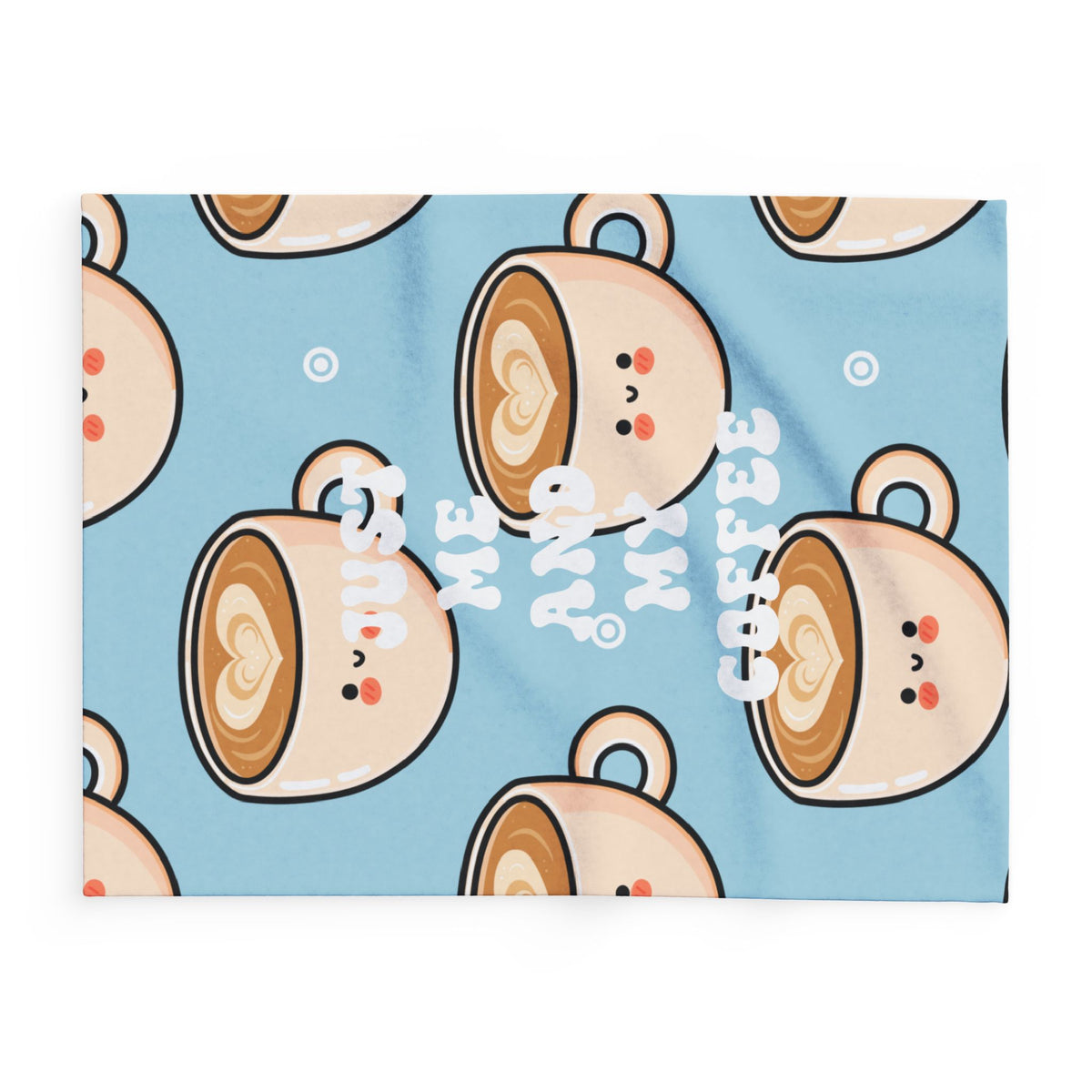 Cute Latte Fleece Blanket | Coffee Lover Cozy Throw | Blue Coffee Cup Blanket |