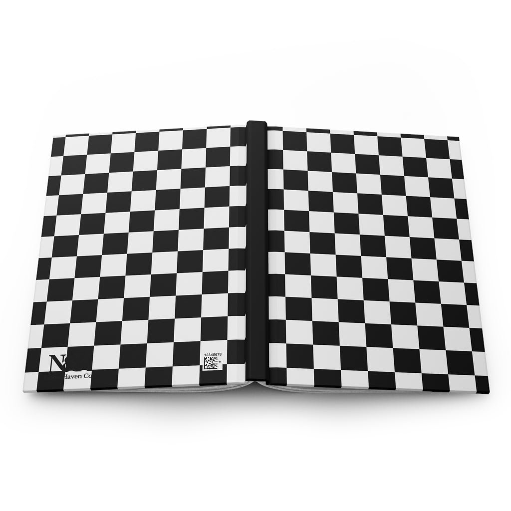Black & White Checkerboard Hardcover Journal | Retro Geometric Notebook | Lined Writing & Sketch Journal |