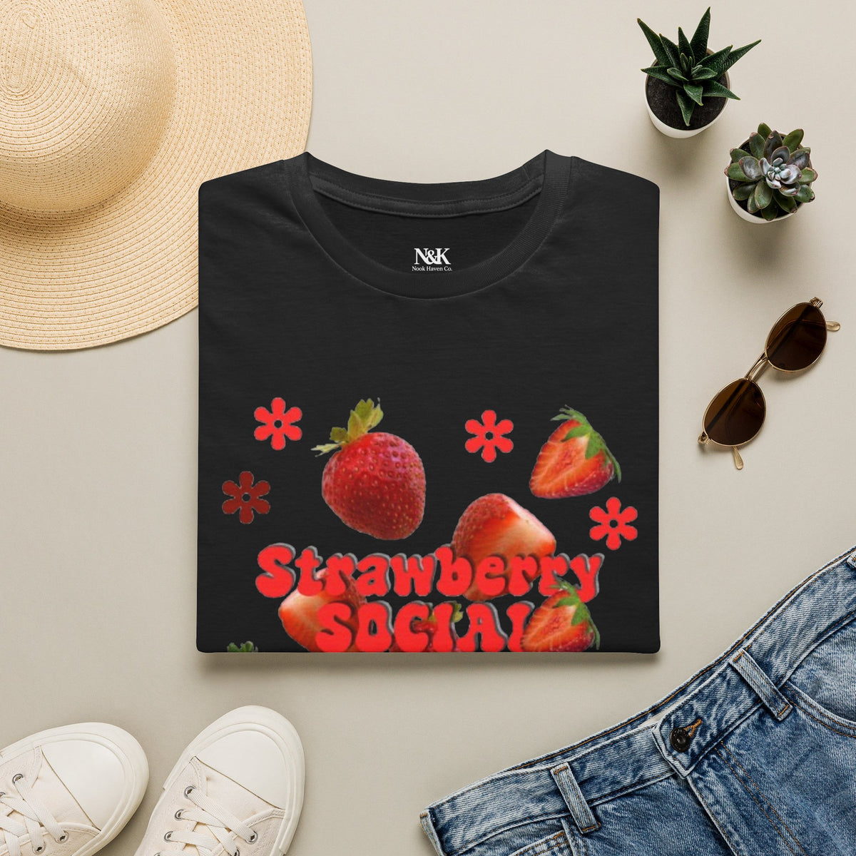 Strawberry Club T-Shirt | Retro Strawberry Graphic Cotton Tee | Women's