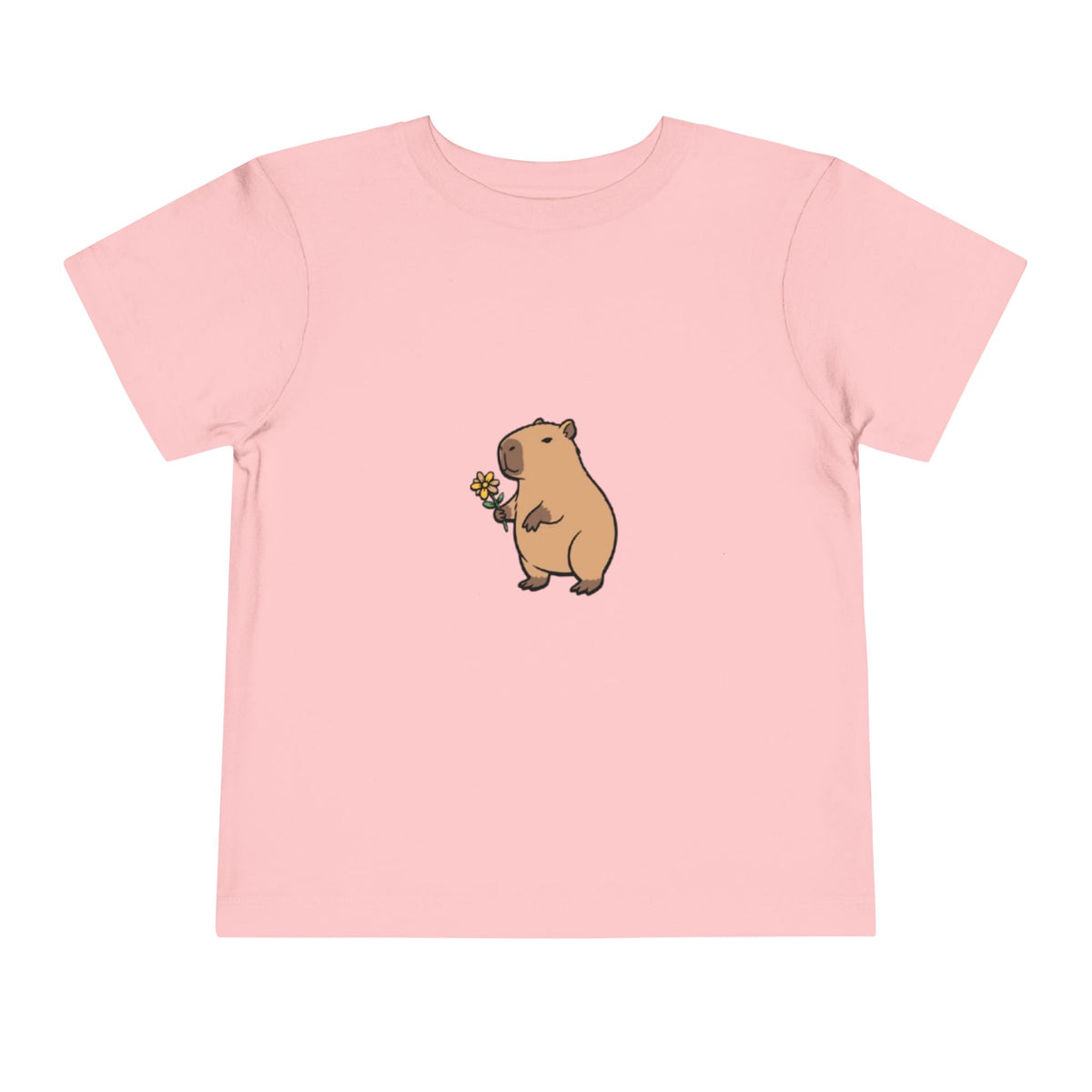 Cute Capybara Toddler T-Shirt | Capybara Holding Flower Kids Tee | Adorable Animal Shirt |