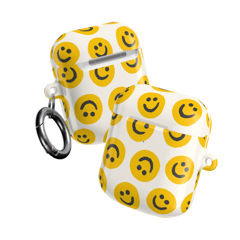 Smiley Face AirPods Case | Yellow Happy Face Glossy Protective Earbud Cover |