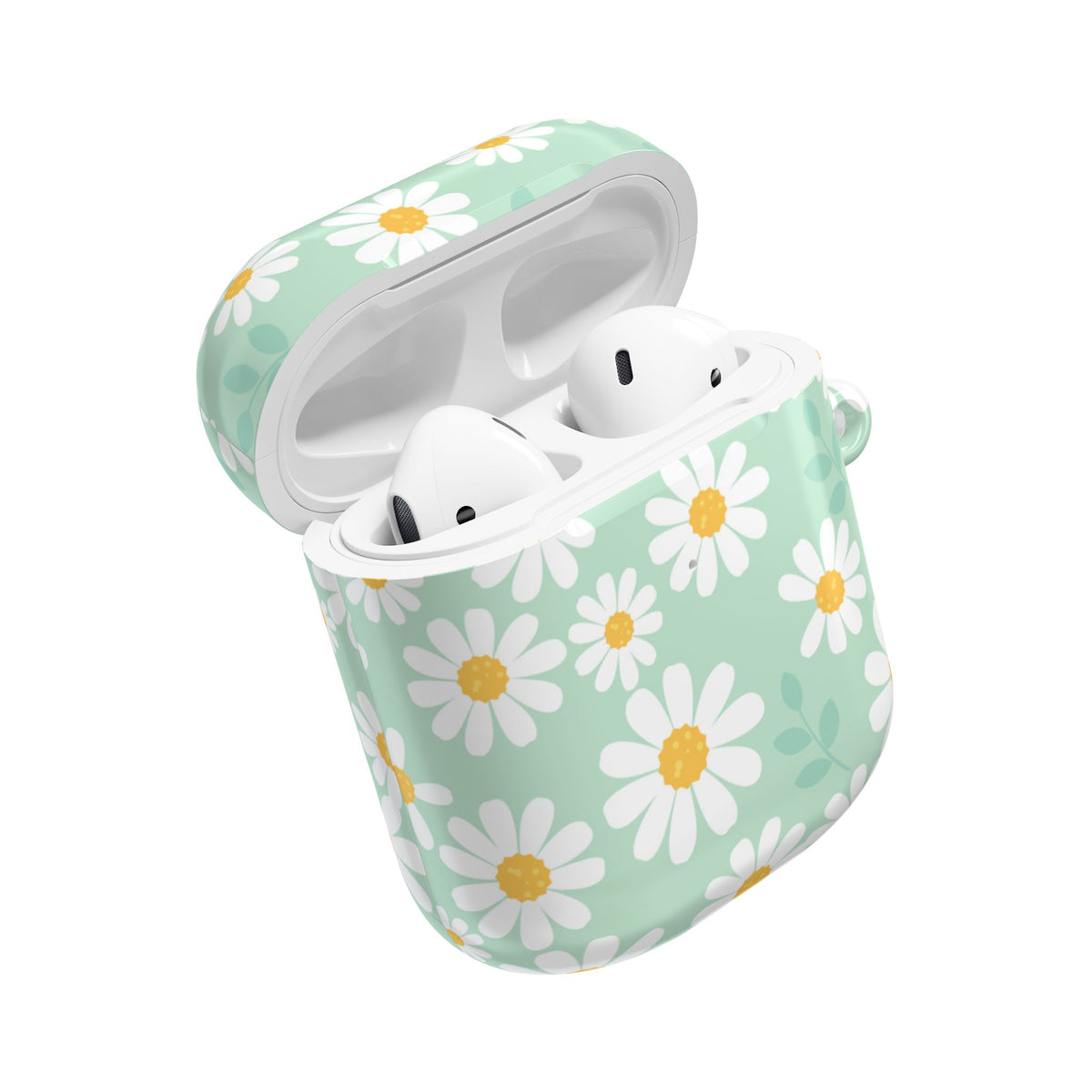 Mint Daisy AirPods Case | Floral Protective Charging Cover | Cute Spring-Inspired Case with Carabiner |